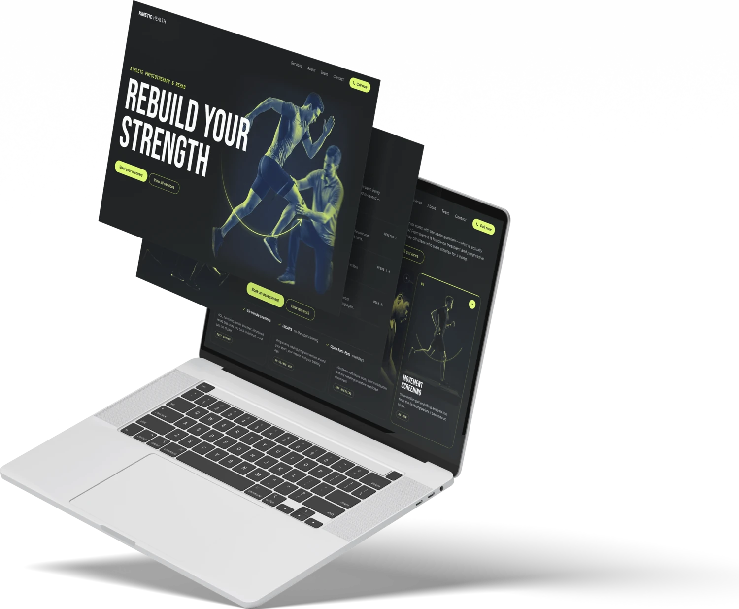The Kinetic Health physiotherapy website shown on a laptop