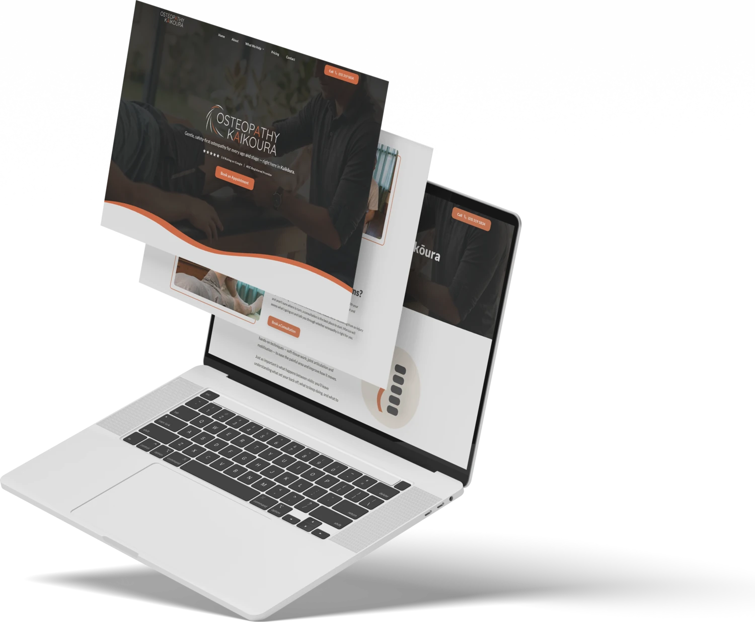 The Osteopathy Kaikoura website shown on a laptop